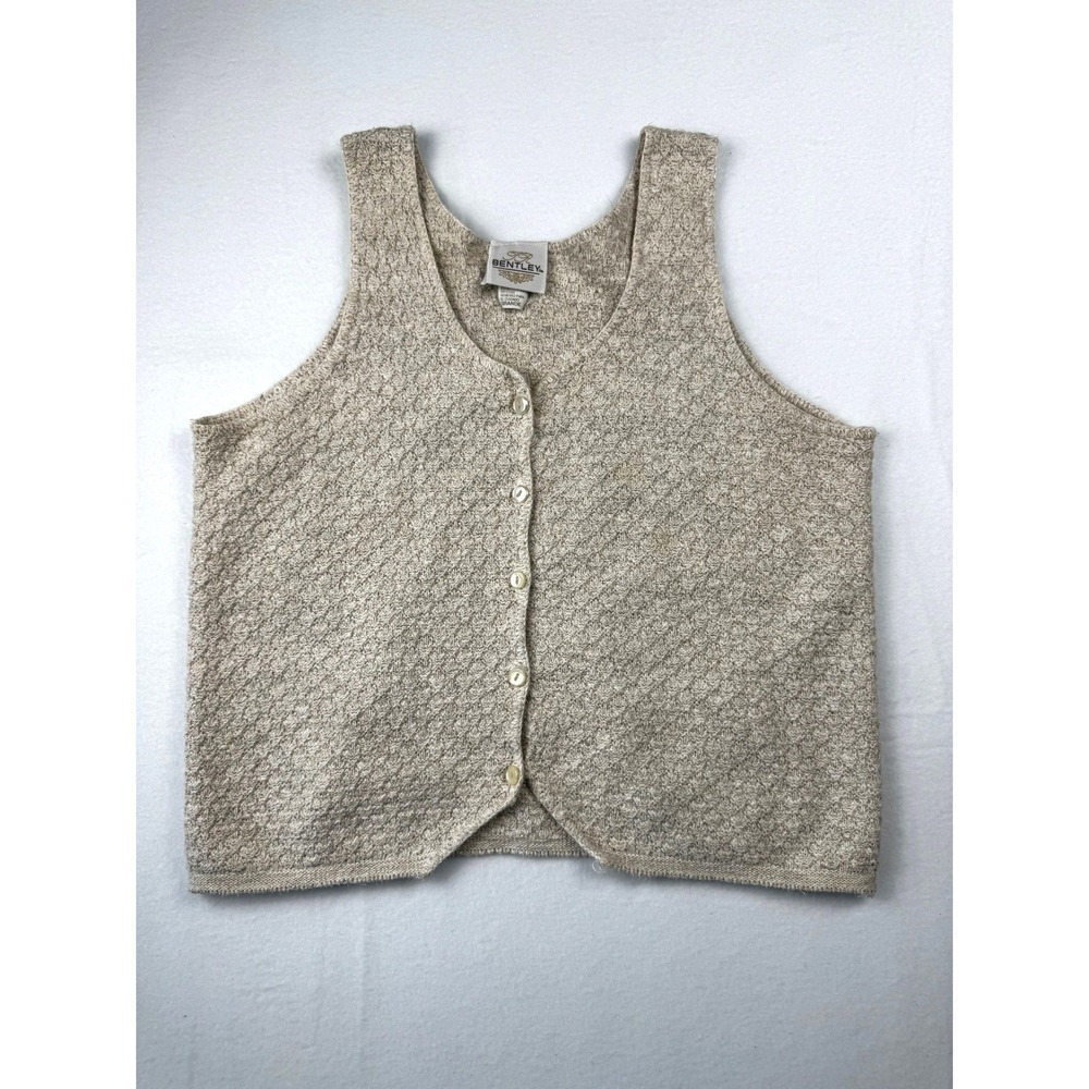 TR Bentley Vintage 90s Cotton Knit Sweater Vest Beige Oatmeal Button Front Large